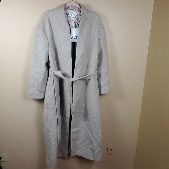 Zara Belted Long Length Wool Blend Coat Size M - Picture 1 of 12